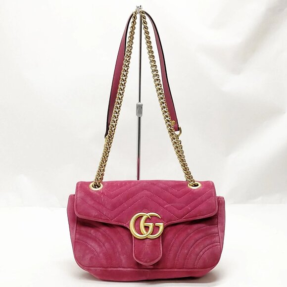 Authentic Gucci Pink Suede Leather Shoulder Bag mon832-110525 - Picture 1 of 16
